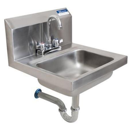 BK RESOURCES Hand Sink Stainless Steel W/ Faucet, P-Trap 2 Holes 13-3/4"x10"x5" BKHS-D-1410-PT-G